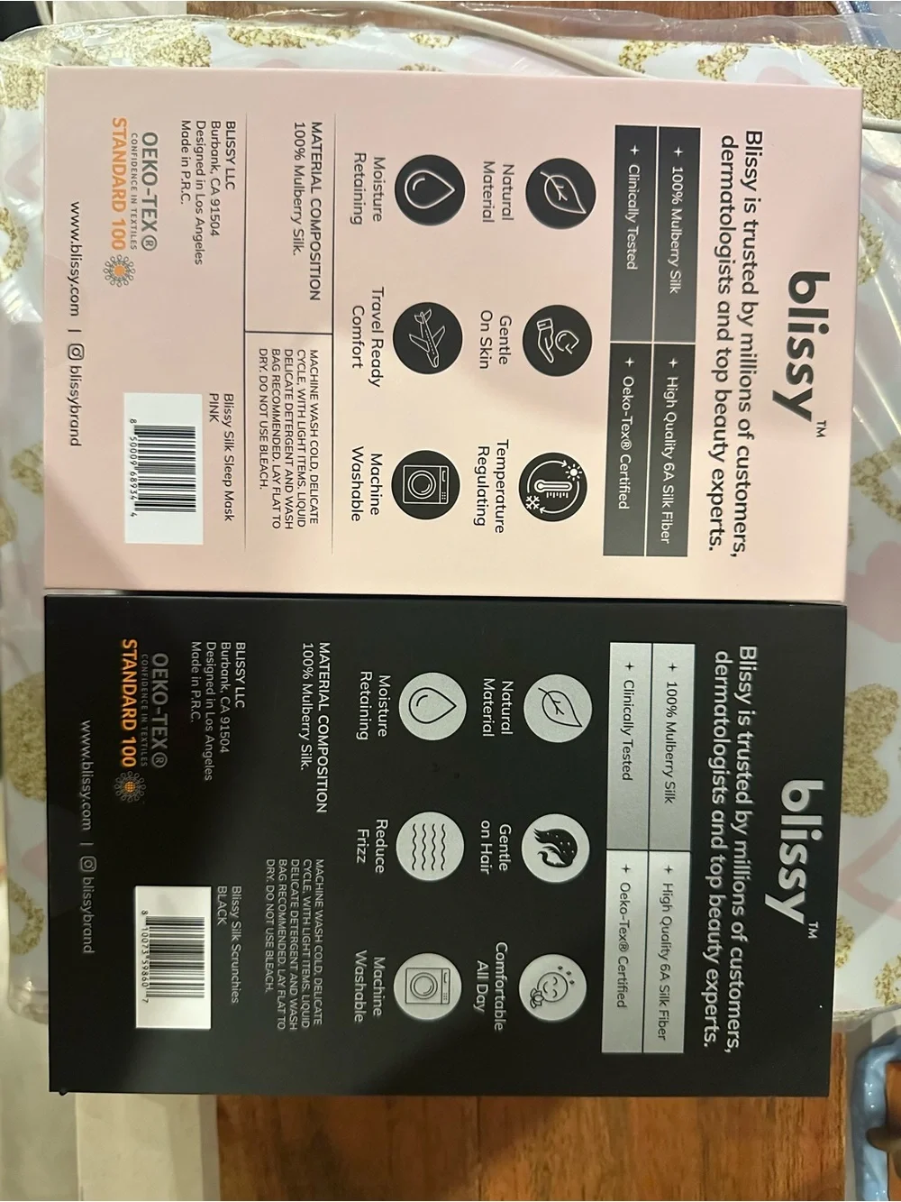 Blissy 100% Mulberry Silk Sleep Mask in Light Pink and 6pc scrunchie set